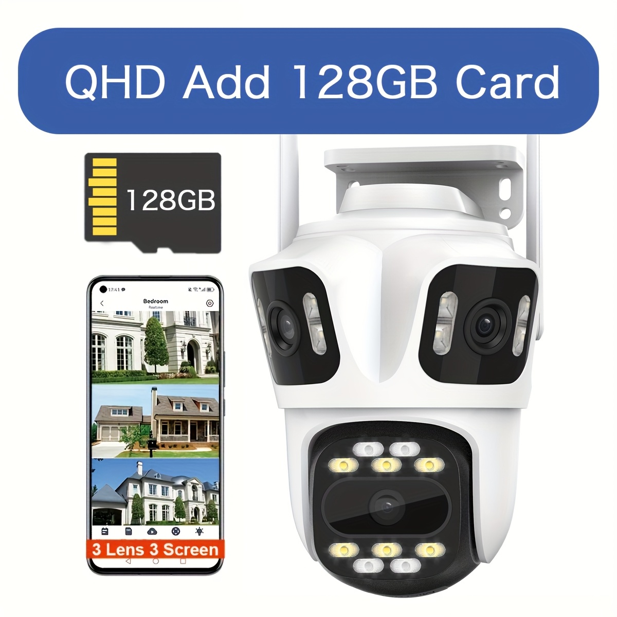 Image of Outdoor Wifi Security Camera With 3-screen Surveillance, Ai Tracking & Color Night Vision, Ip Camera Suitable For Home/cctv Monitoring, Pan/tilt, Audio, Cloud/sd Storage, App, European Plug ( Voltage)