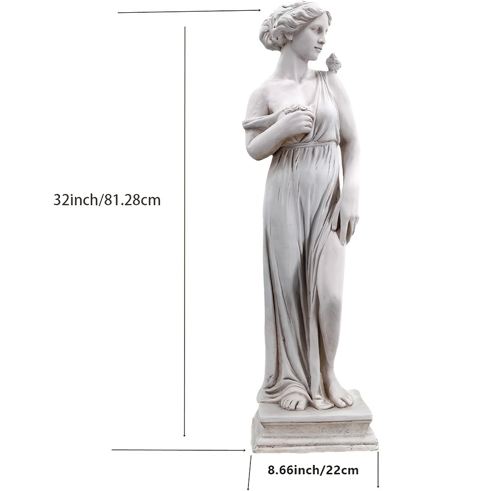 1 stück nymphen-gartenstatue im römischen stil - göttin der griechischen mythologie,  -außenterrasse, hof, rasen, veranda-dekor, ruhige figur mit erhobenen  , detaillierte blumenverzierungen, keine elektrizität erforderlich, statuen für die heimdekoration