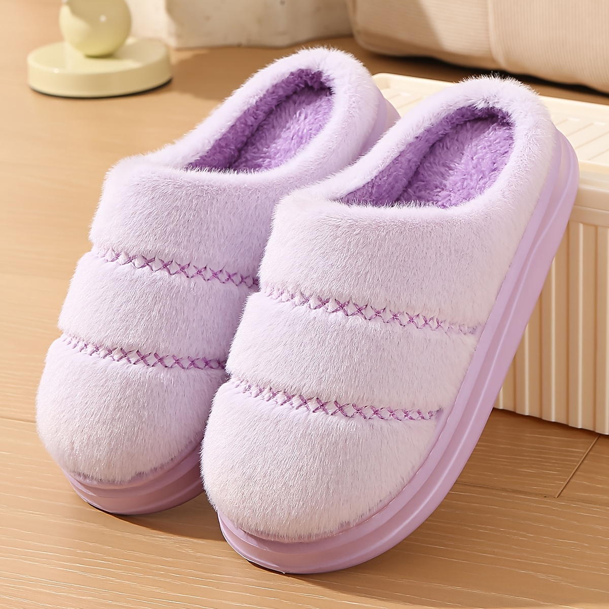 TEMU Women's & Suitable For Couples Winter Slippers - Plush-lined Thickened Indoor House Shoes With Non-slip Sole, Soft Warm Suitable For, Care,