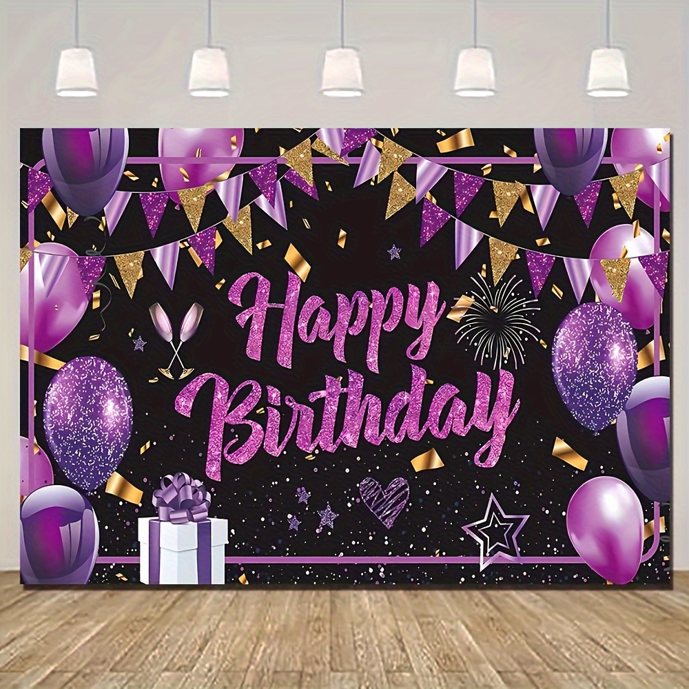 

Purple Banner Purple Black Golden Birthday Party Decorations Large Purple Birthday Sign Purple Black Birthday Backdrop Photo Booth Background For Women Girls 5×3ft/7×5ft/8×6ft