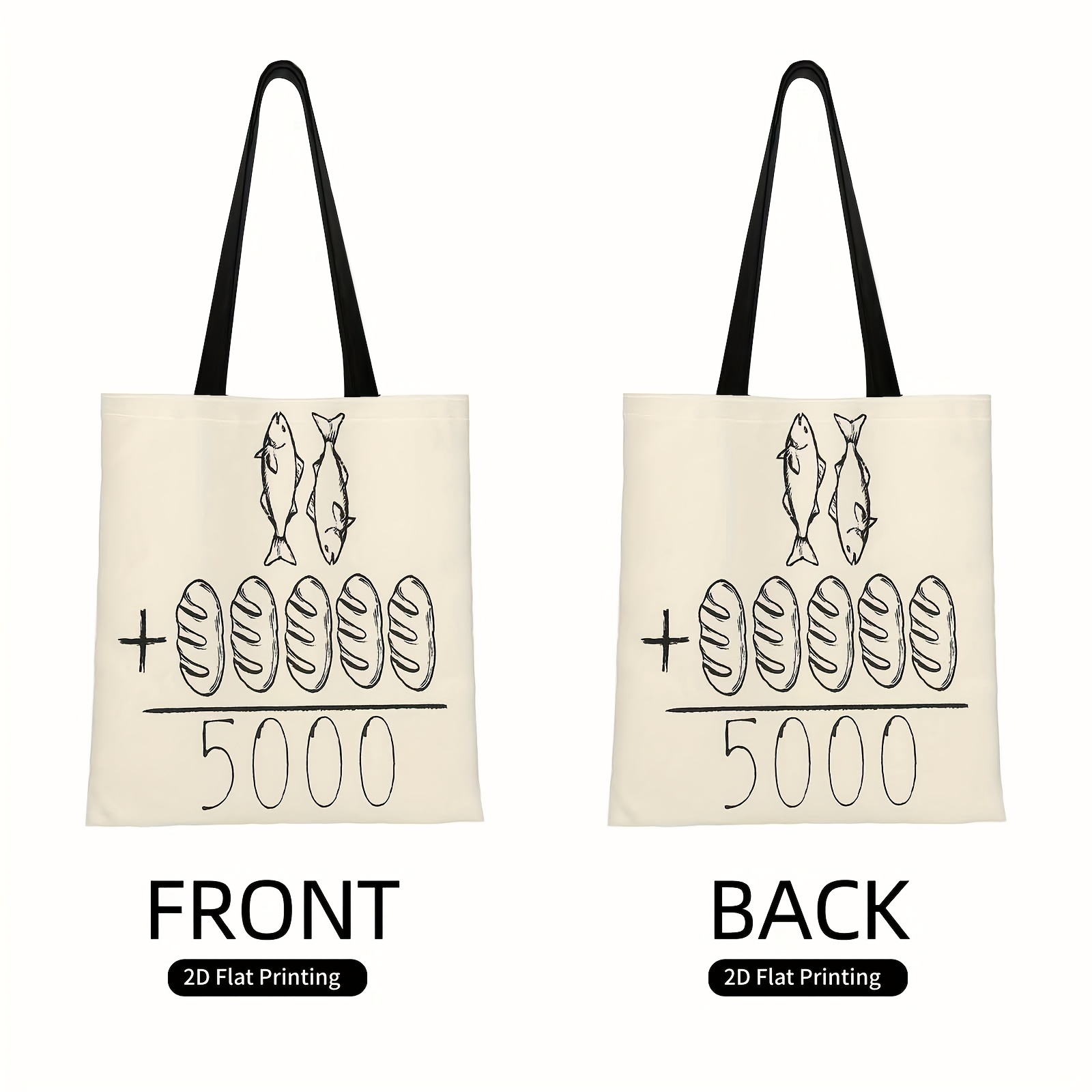 Fish, Bread, Cute Tote Bag Print Colorful Shoulder Bag Suitable Outdoor Shopping Suitable Gatherings Holiday Events Double Layered Gifts For