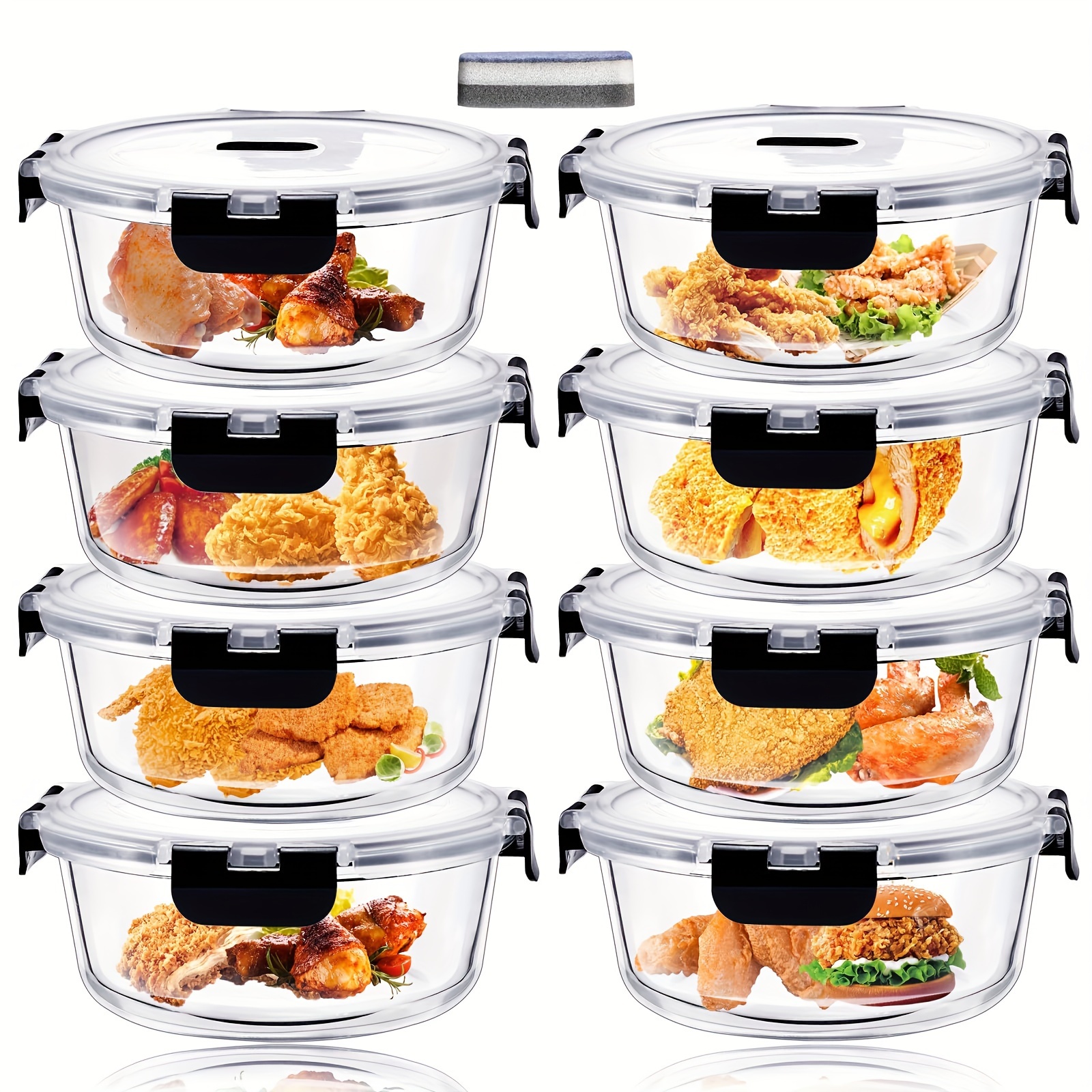 

Meal Prep Glass Round, Glass Food Storage Box Set - 8 Pack Glass Food Storage Box (8 Lids & 8 Containers) Bpa-free Airtight Kitchen Storage Containers, Microwave & Freezer Friendly