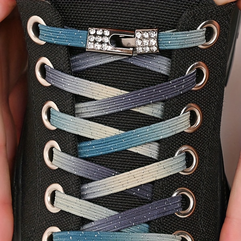 1 Pair of Rhinestone Buckle Shoelaces, No Need to Take Off Shoes, 2 Elastic Bands and 2 Shoe Lace Buckles, Colorful Fashion Gradient Rainbow Laces Suitable for Casual Shoes and Sports Shoes