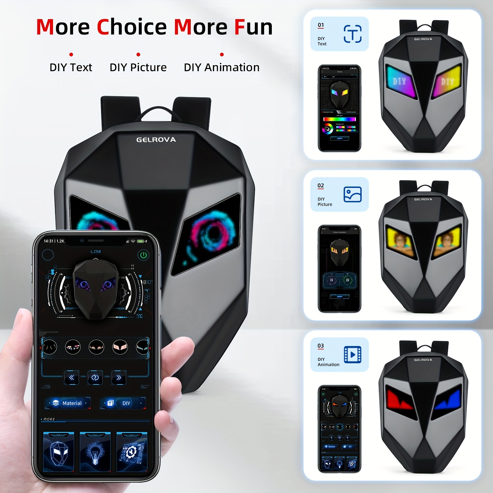   knight led motorcycle backpack with eye hard case riding helmet backpack diy motorbike laptop bag waterproof large size 19inch
