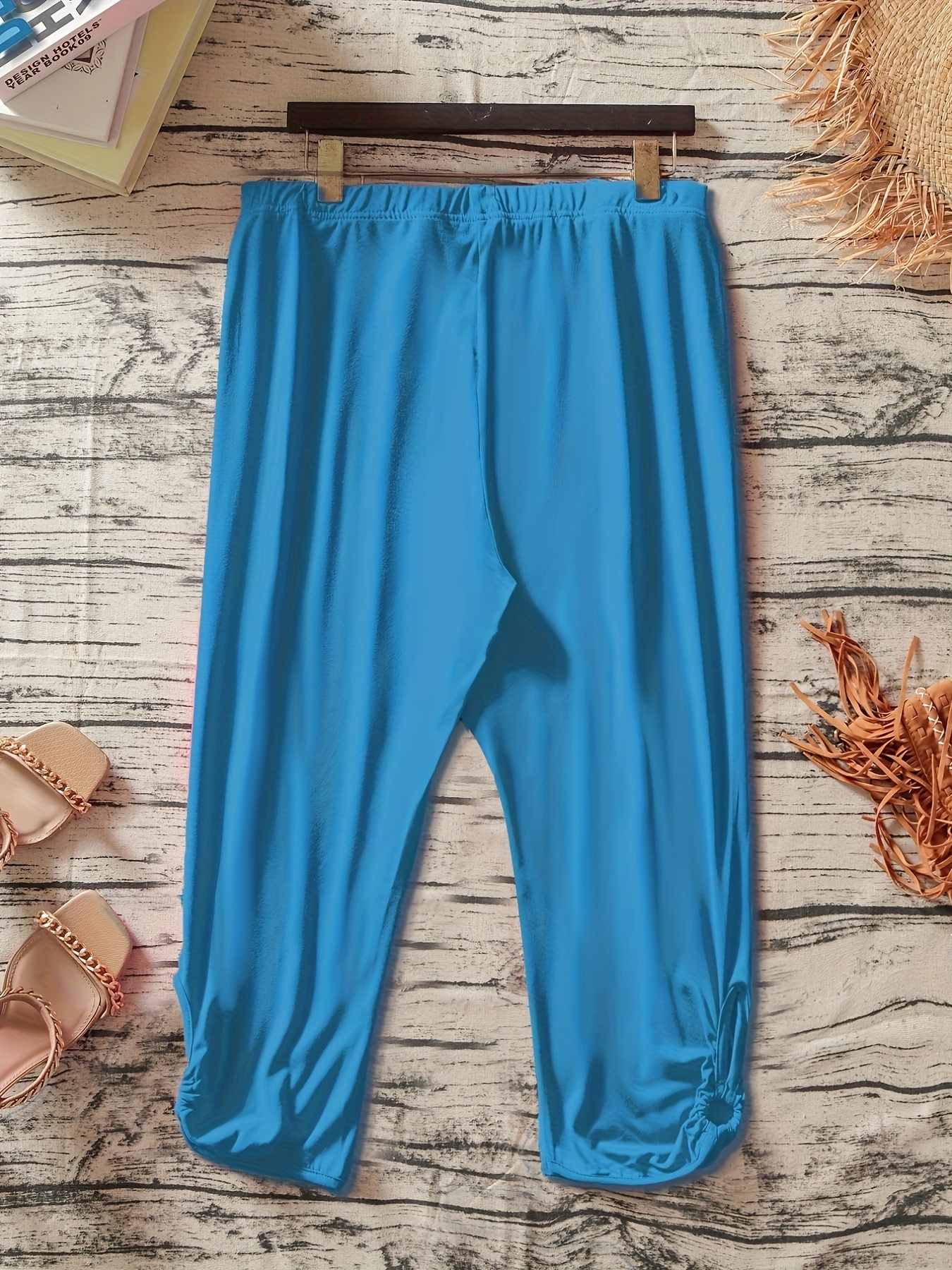 Women's Plus Size Stretchy Casual Pants - Solid Color Black, Elastic Waistband, Comfort Fit, Polyester, Machine Washable - Ideal for Spring/Summer/Fall