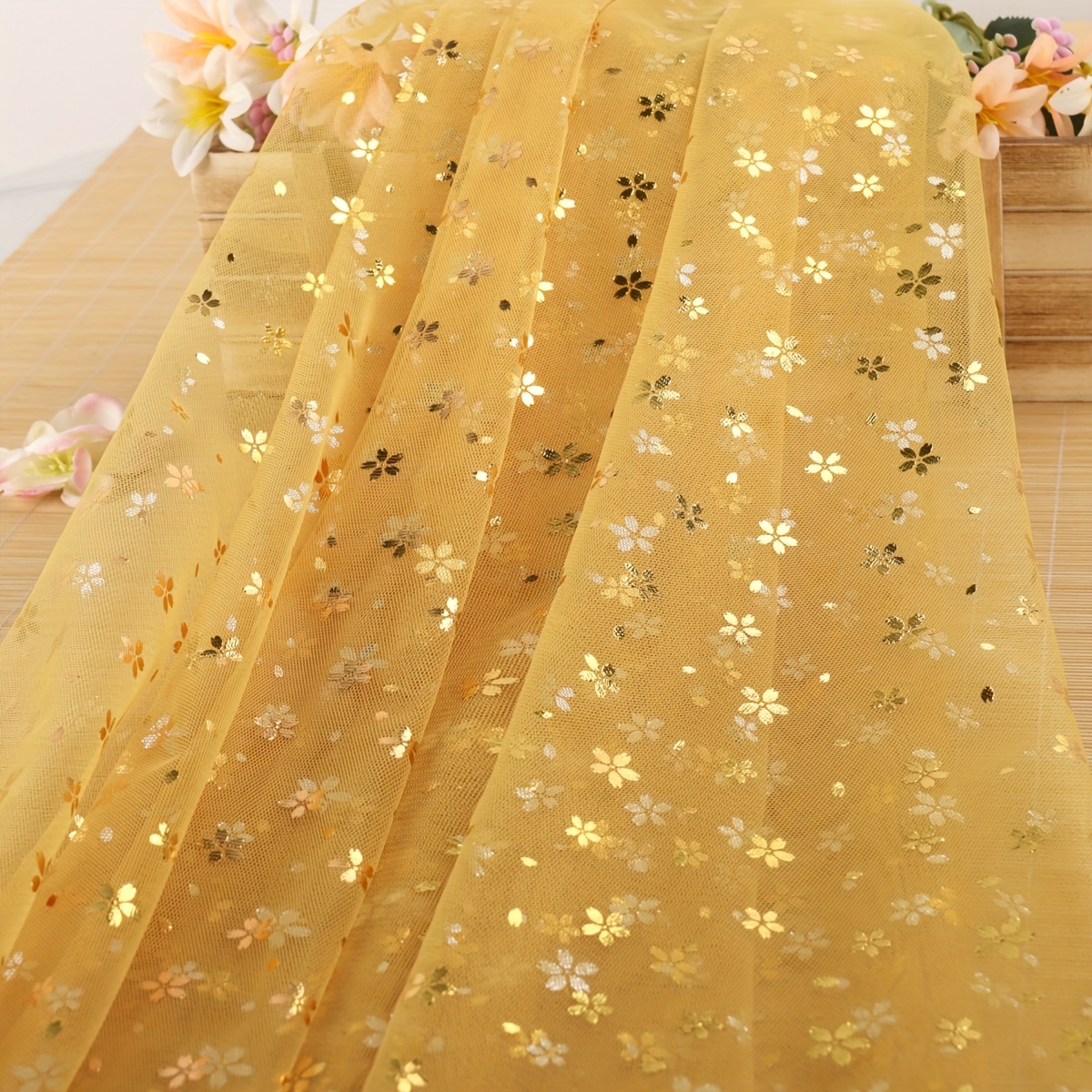 TEMU 1pc 1pcs -width Tulle Fabric With Mesh - Pre-cut Sheer Polyester Suitable For Diy Crafts, Bows, Doll Outfits & Party Decorations, Hand Wash Only