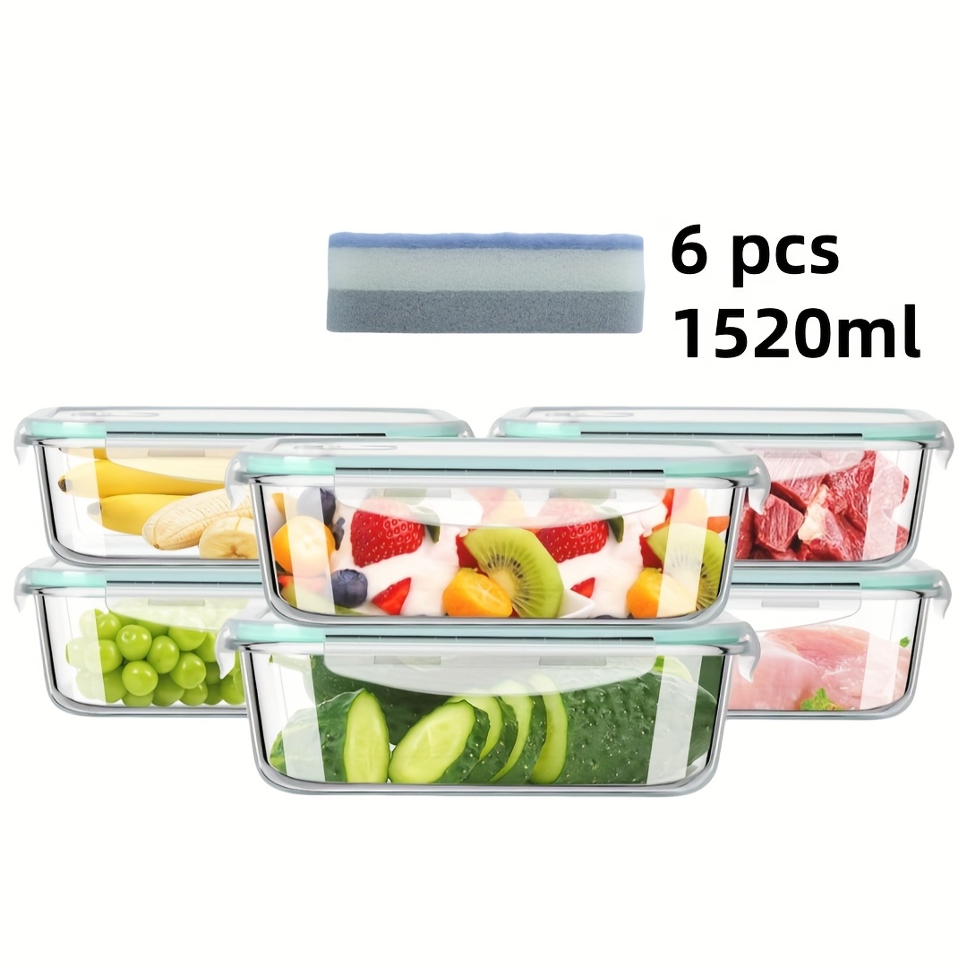 Set Of 6 Glass Containers With Lids, Suitable For Food Storage, Microwave-safe, Leak-proof.