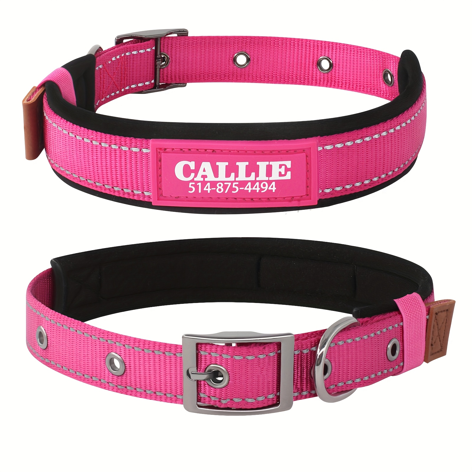 TEMU (customized) Metal Dog Collar Wide Sponge Padding Does Not Squeeze The Neck Uv Printing Customized Text And Phone Number Anti-lost Strong And