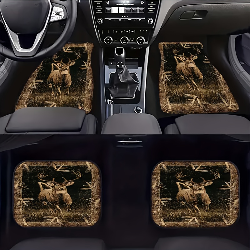 

4pcs Forest Deer Pattern Car Floor Mats, Car Front And Rear Floor Mats, Car Interior Accessories