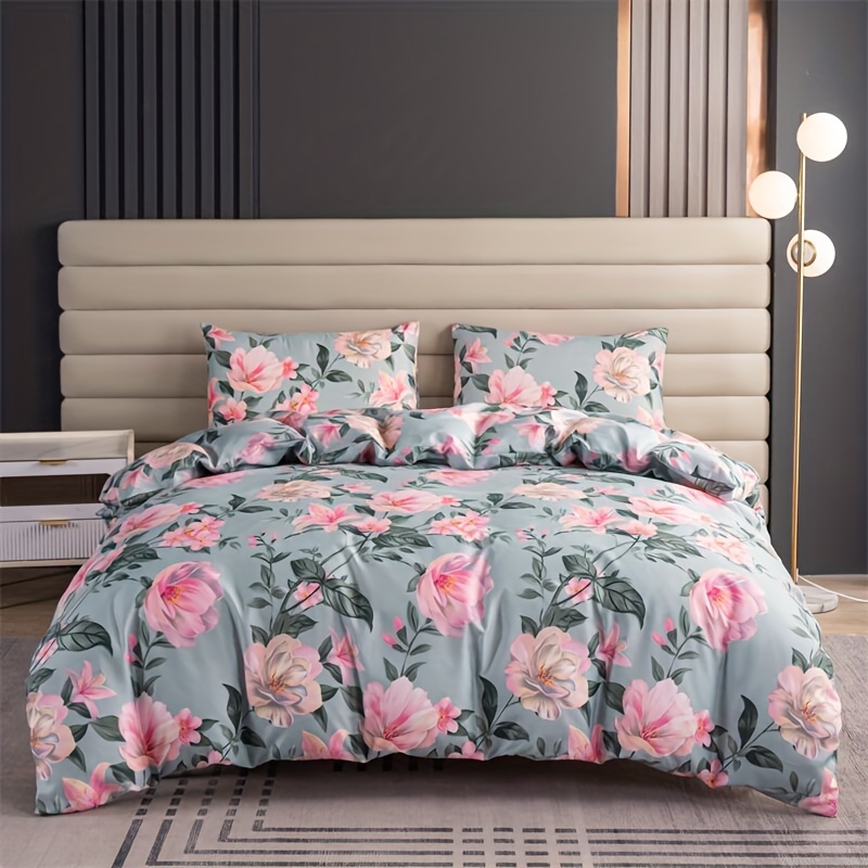 

3pcs Floral Polyester Duvet Cover Set, 1 Duvet Cover And 2 Pillowcases No Filler, Lightweight Bedding Set, Botanical Print, Home Bedroom Decor