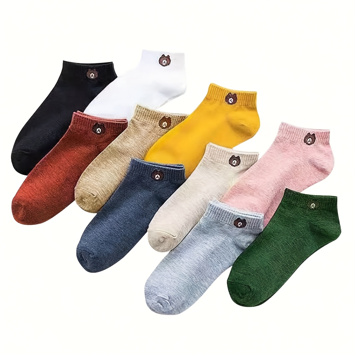 5/10 Pairs Men'S Bear Cartoon Socks - Soft, Light Beige-Friendly, Breathable, Quick-Dry, Anti-Slip & Elastic, Assorted Colors (Pink, Black, White, Green, Yellow, Blue) - Perfect for Daily Wear & Casual Sports, Cute Socks, Everyday Comfort, Playful Design, Quickdry Fabric, Sock Women Winter, Socks Polo For Men Bear, Ankle Socks For Men, Men'S Bear Socks
