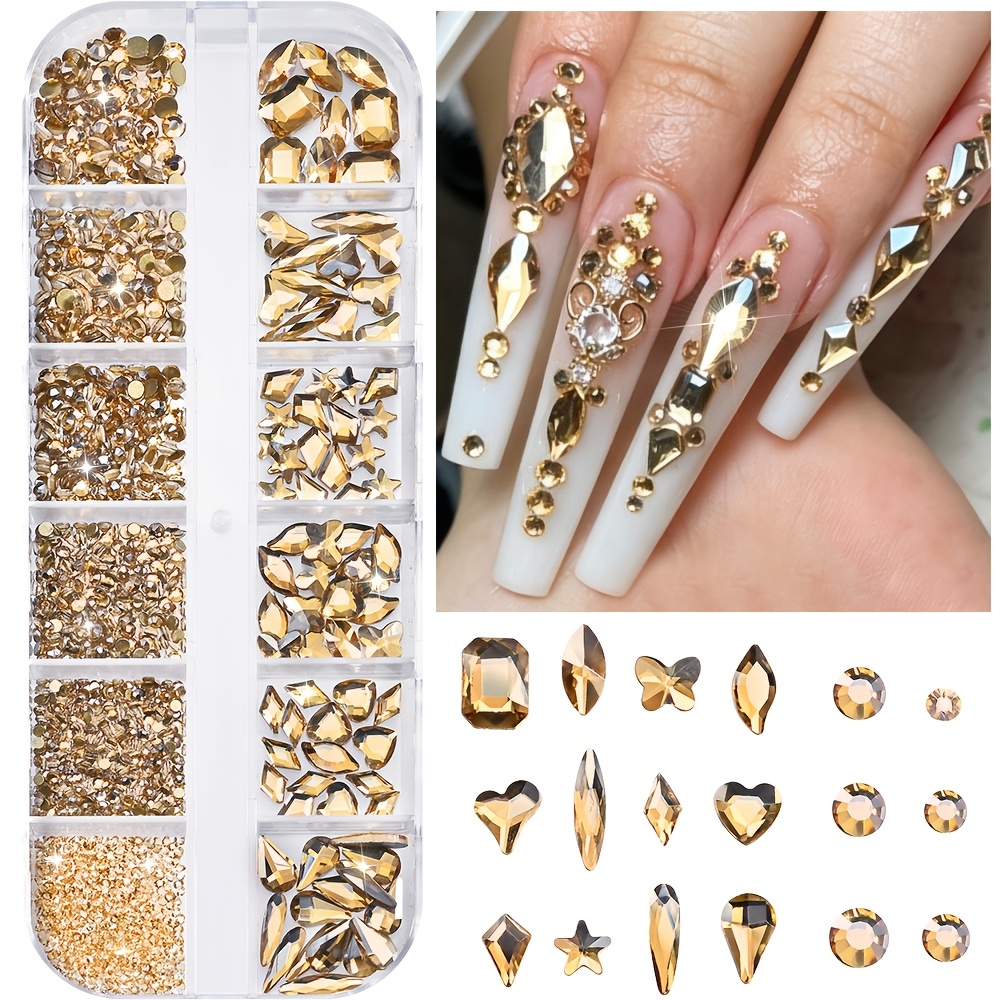 TEMU Rhinestones Kit, Multi-shapes Flatback K9 Glass Crystals Gems, Mixed Sizes Round Beads & Special Shapes Nail Diamonds, 3d Nail Art Supplies For