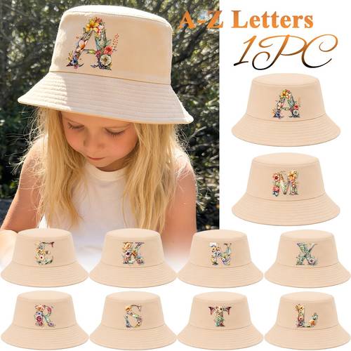 1pc girls gorgeous colorful flower 26 letter print decor fisherman hat stylish wide brim sun hat ideal for daily family picnics travel vacation school back to school perfect gift for kids