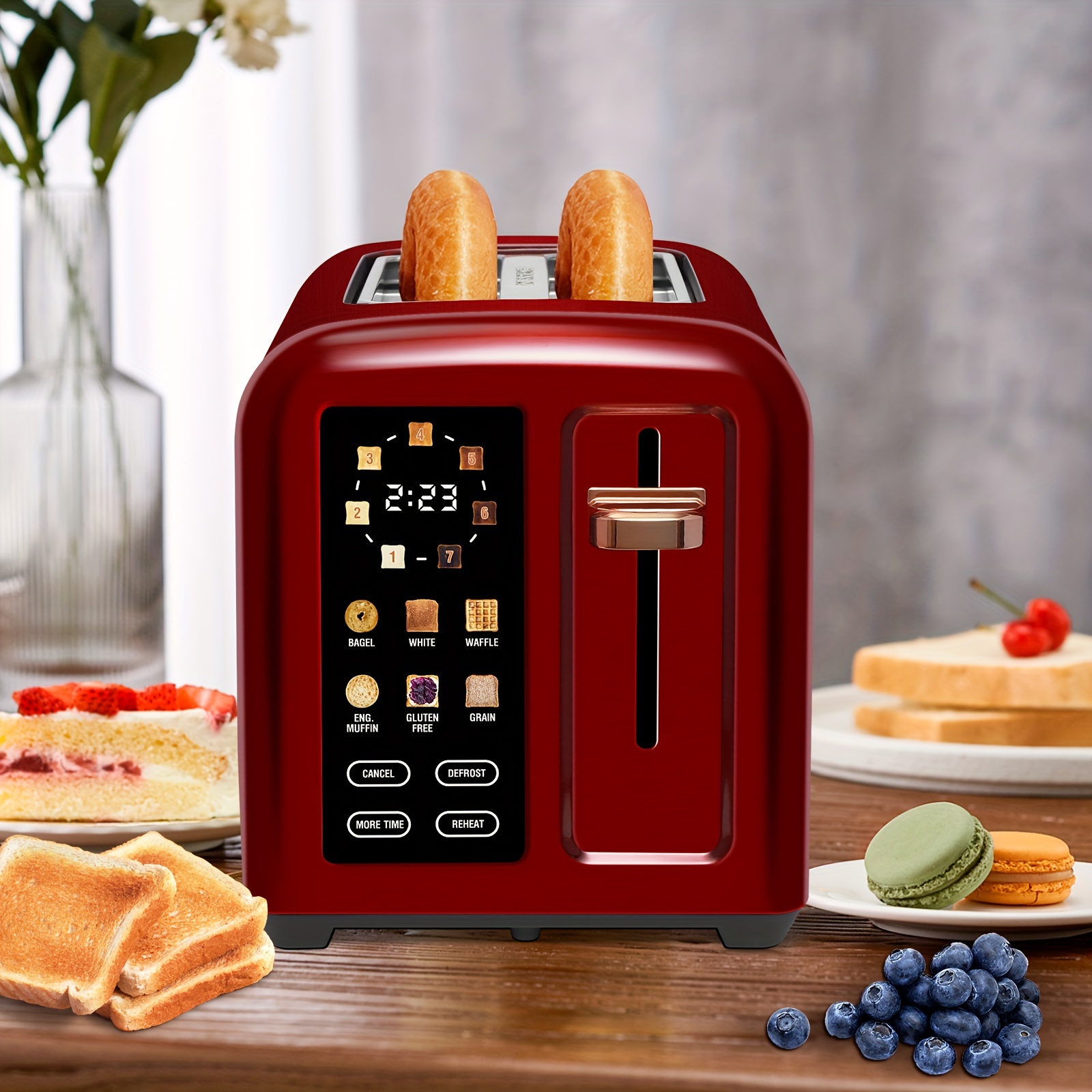 

Toaster 2 Slices, Stainless Steel Toaster With Lcd Display And Touch Buttons, 50% Faster Heating, 1.4'' Wide Toaster Slot, 4 Basic Functions And More Timed Functions, Removable Tray