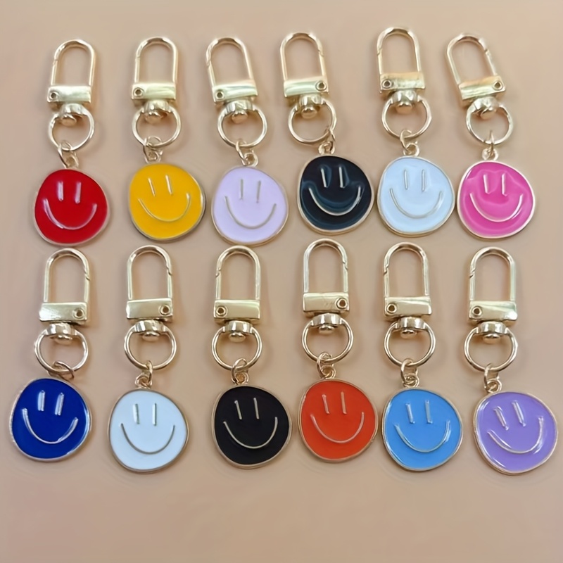 TEMU 12pcs Face Cartoon Keychain Set, Alloy Pendant Key Chain, Men's Backpack Accessories, Alloy Material, , Non-woven Fabric - Multicolor Candy Style, Suitable For