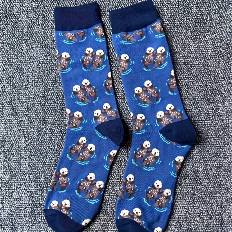 

Men's Breathable Crew Socks With Cartoon Otter Design - Comfortable & Stylish