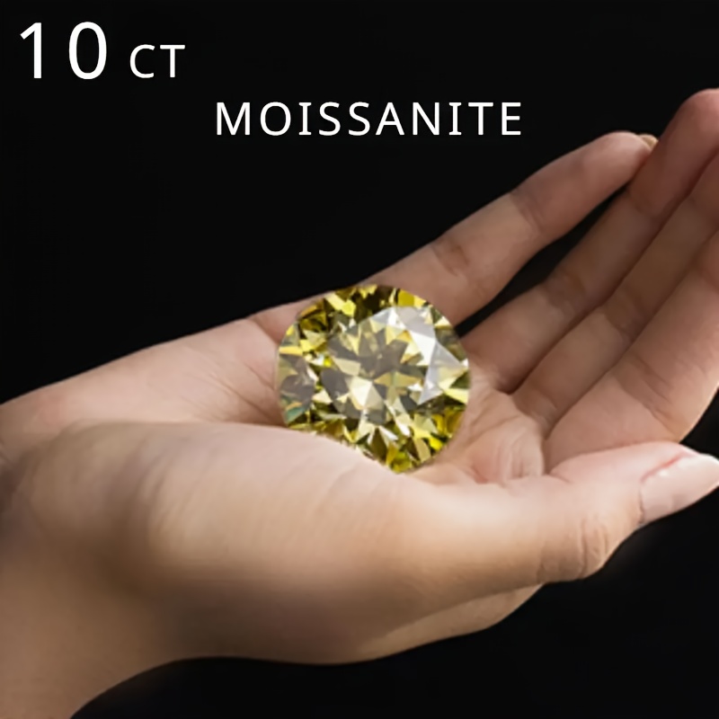 TEMU 1pc 10-carat Round Lemon Yellow Synthetic Moissanite - Gra Color Stone, --arrow Cut For Making, Ring, Necklace, Wedding (/smokey Topaz) - Luxury