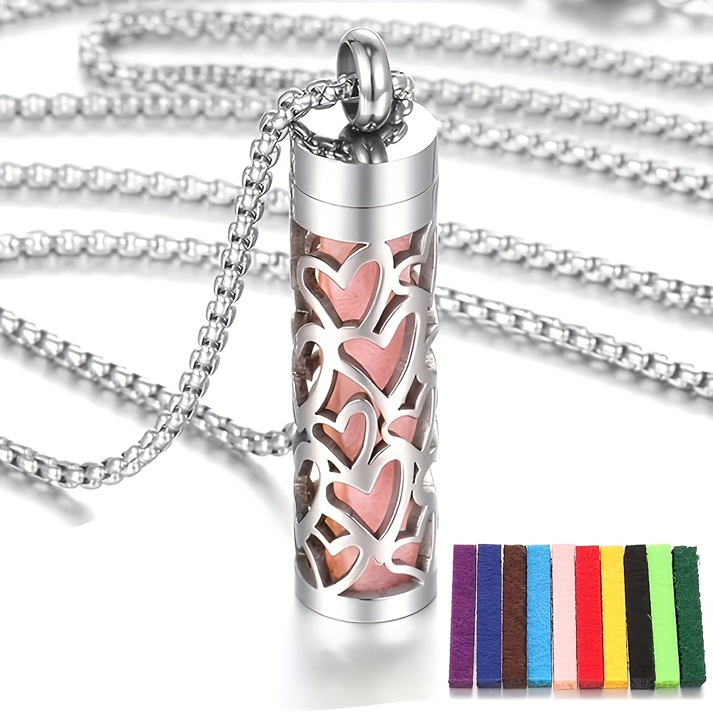 E-shop 1 Set Damen Halskette + Anhänger Edelstahl Diffuser Kette, Herren Duftöl Schmuck Geschenke, Paar-Duftkette