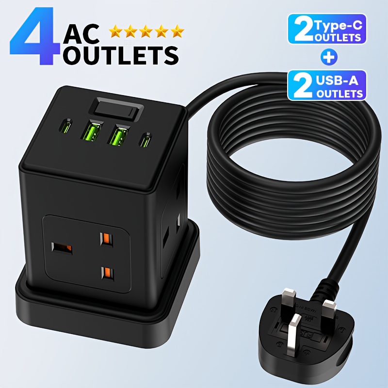 8 in 1 power socket power board power strip 3250w 13  shaped power socket   protection 4 ac power sockets 2 usb 2 type c suitable for home office computers