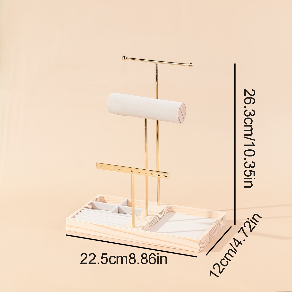 E-shop Goldener Luxus-Schmuckständer mit seidenartigem Halskettenhalter & Ringtablett – Eisenlegierung-Organizer mit gedrehten und Pflanzenmotiven,
