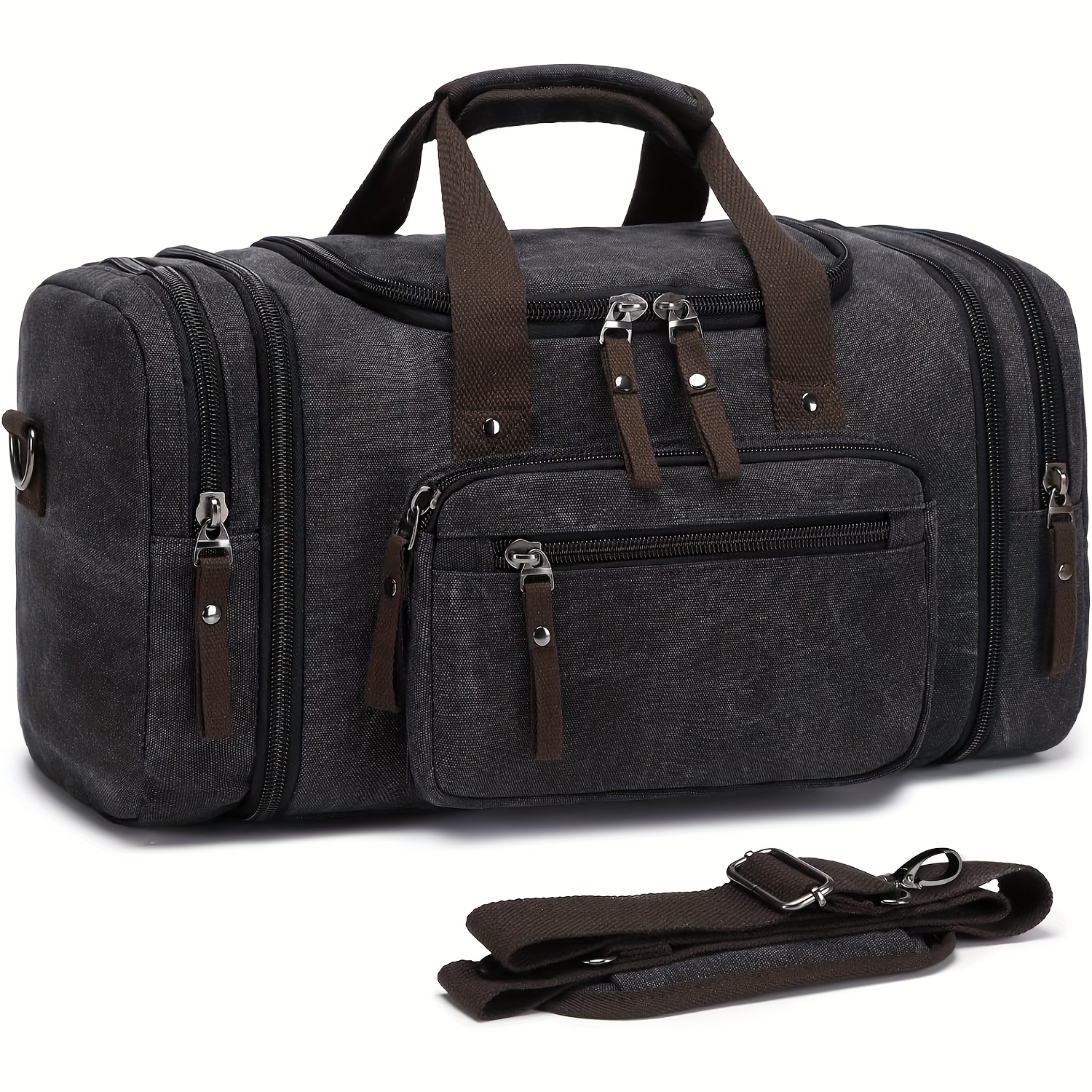 TEMU Canvas Duffle Bag For Travel Expandable 24.8 In Overnight Weeked Bag Holds 50l Of Everyday Personal Items Carry On Bag, /brown/royal