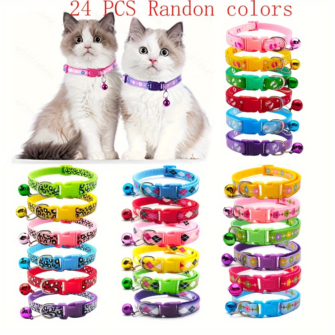 24pcs Random Colors Pet Collars with Colorful Patterns