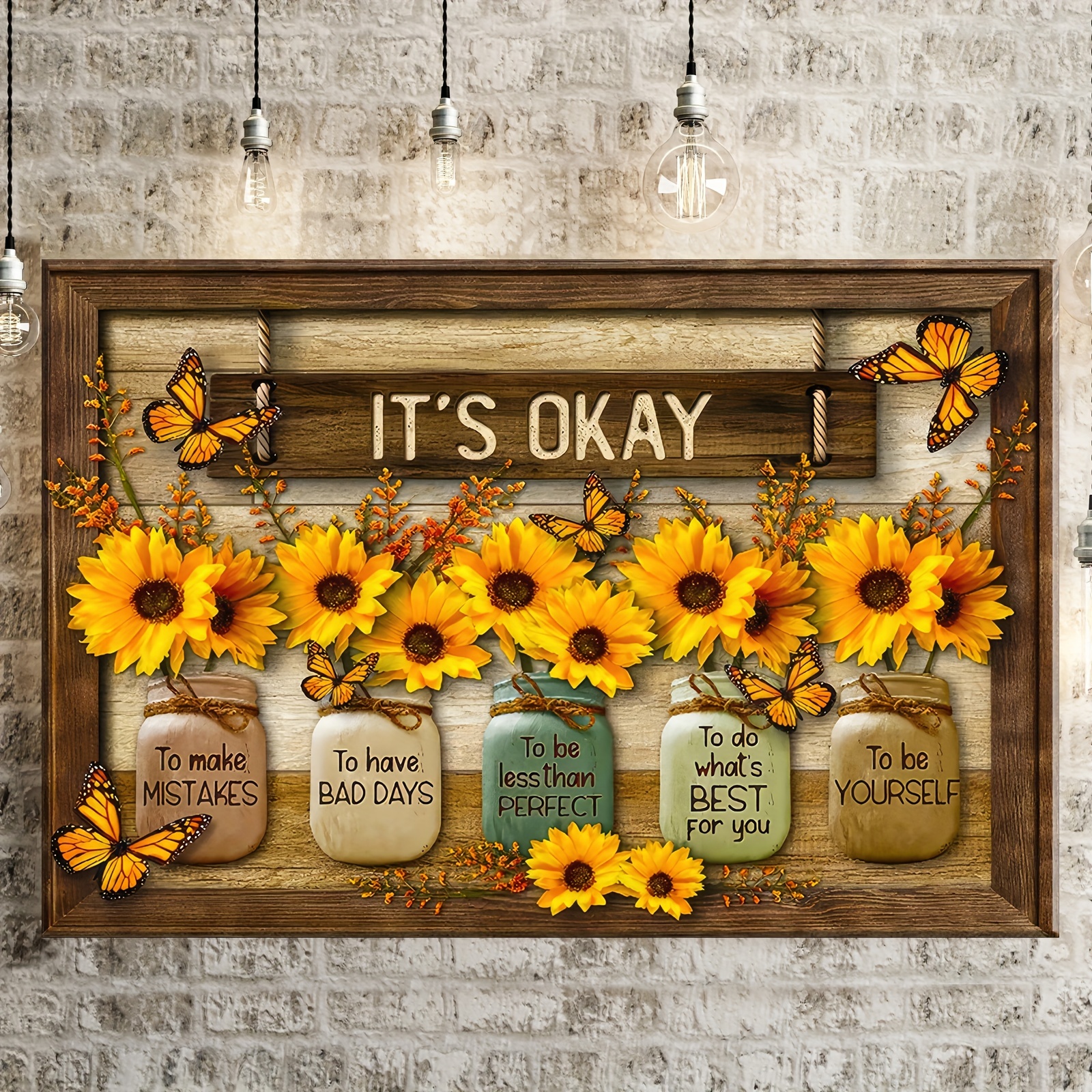 

1pc, Rustic Wooden Sunflower Canvas Painting, Inspirational Quotes Wall Art For Living Room And Bedroom, Home Decor, Gift For Her/him, Modern Style For Thanksgiving And New Year