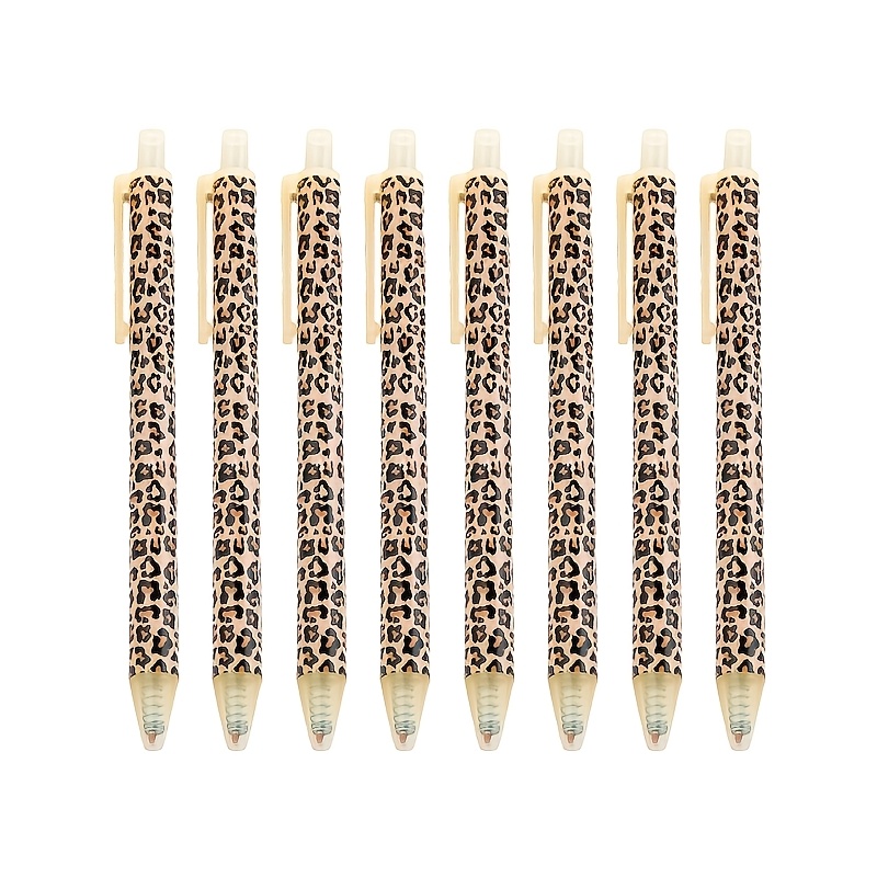 TEMU 8pcs Leopard Print Retractable Ballpoint Pens Stylish 1.0mm Smooth Writing Office Stationery Set Black Ink Cap Free Pen Barrels Refillable Gifts