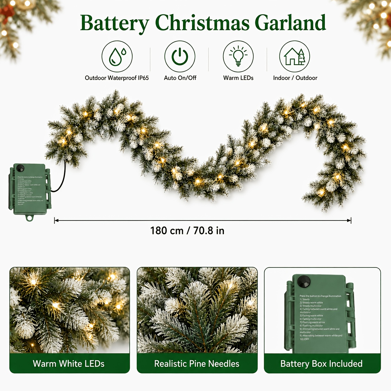 TEMU 70.8inch Artificial Christmas Cedar Boughs - Festival Lighting Display, Realistic Pine Leaves Winter Greenery Boughs, Suitable For Festival