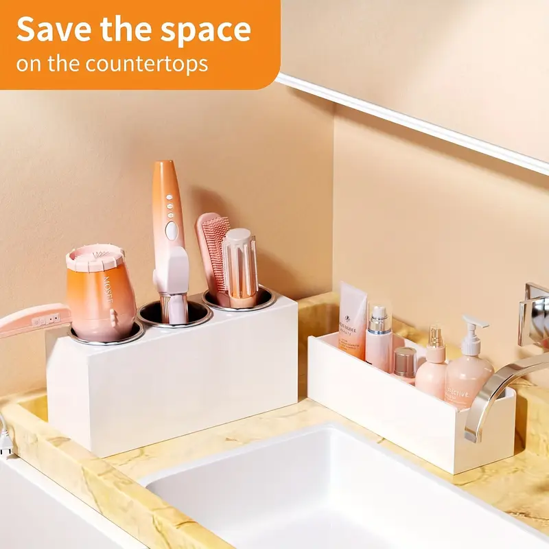 acrylic hair tool organizer organizer heat resistant adjustable storage for hair dryers straighteners curling irons makeup brush holder space saving for bathroom vanity travel salon stations stylists brides home Product details 1