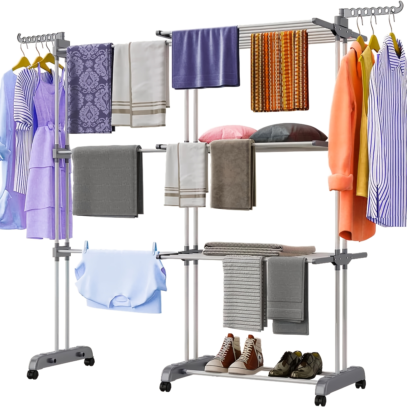 Séchoir à linge pliable Fabulcozy 4 niveaux avec roulettes pour usage intérieur et extérieur (Grand), systèmes de placard mural