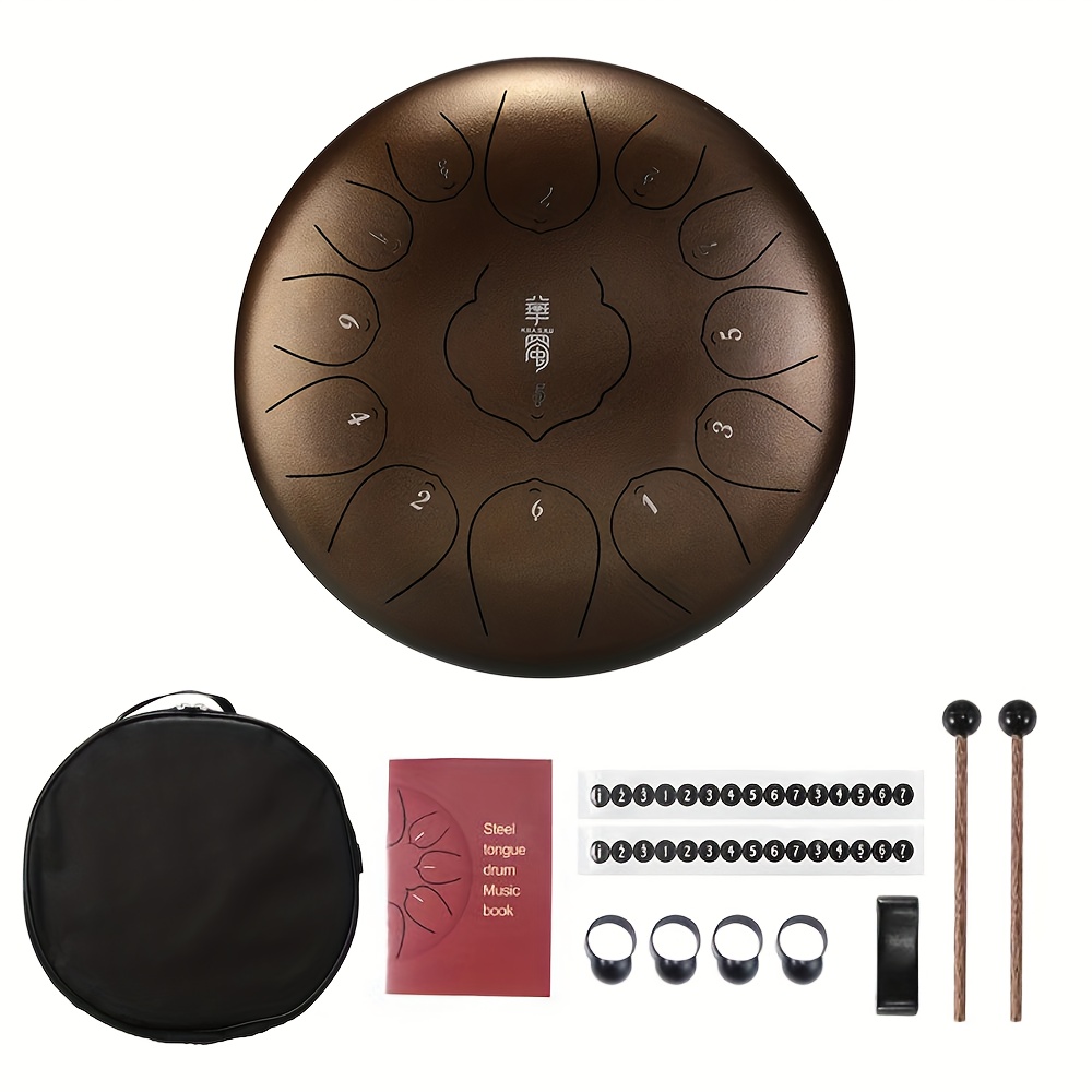 Image of This Steel Tongue Drum Features 13 Notes And Boasts A Beautiful Design. A High-quality Outdoor Instrument That Produces A Clear, , And Sound When . It Includes Carrying Bag And Drumsticks