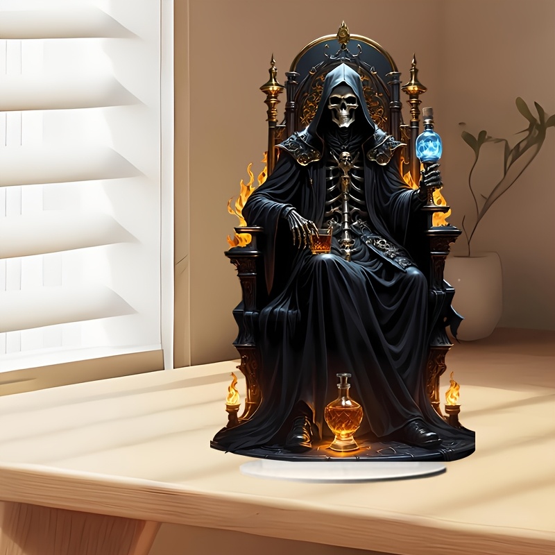 

2d Flat, 1 Vintage-style Acrylic Reaper Figurine With Base - Gothic Skeleton King Of & Design, Themed Decor For , Multi-functional Desktop Ornament, Ideal Gift , Decor