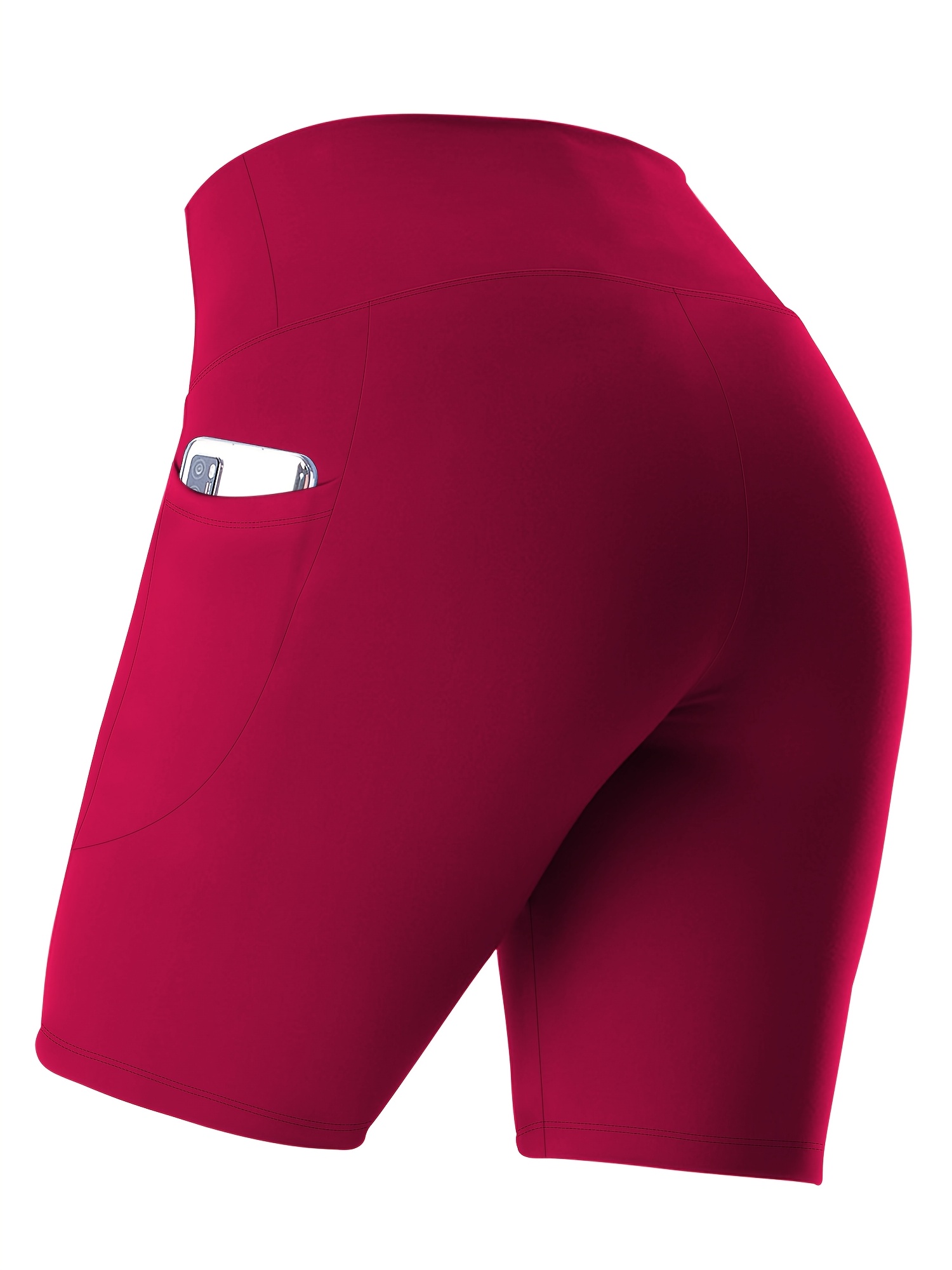 Women's High-Waisted Plus Size Side Pocket Shorts, Breathable Workout Leggings For Women, Fitness Apparel