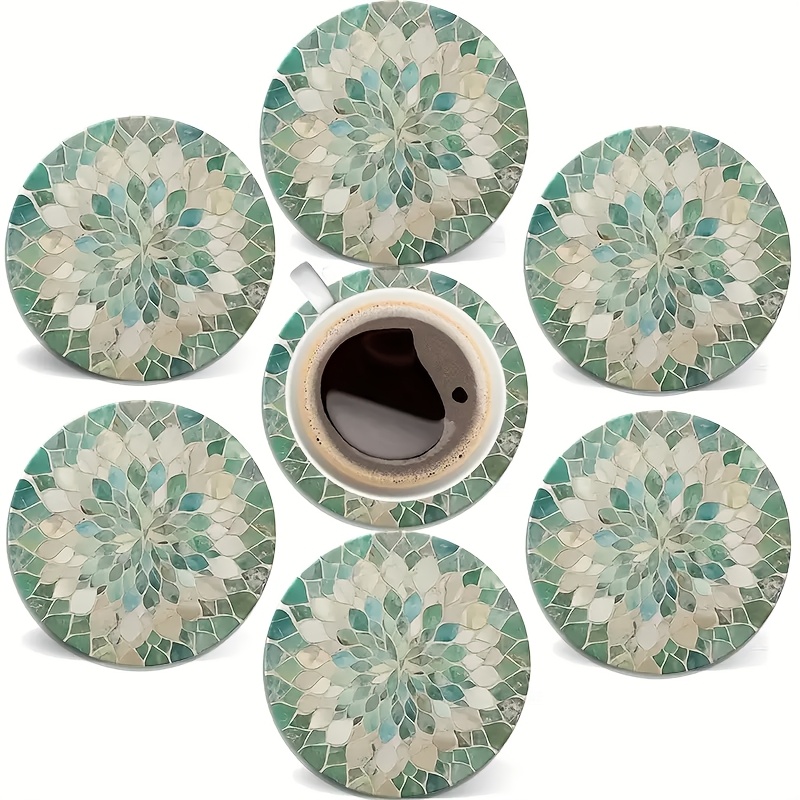 TEMU 12pcs Wooden Barware Green Gradient Leaf Pattern Coasters Set Suitable For Coffee, Tea And Drinks Decorative Coasters, Ideal For Home And