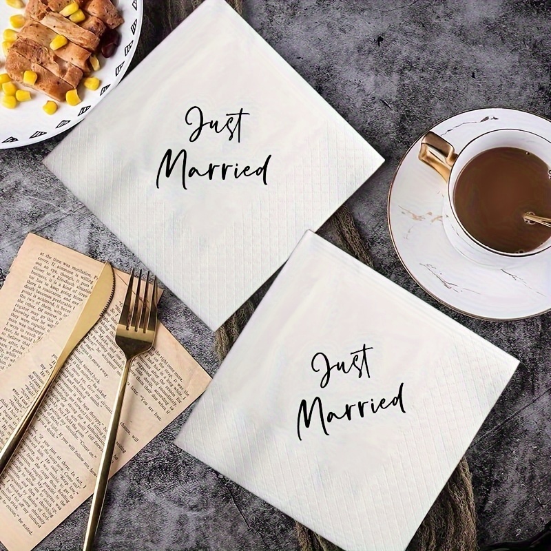 

2 Packs Of 50 Just Married Napkins - Perfect For Wedding Dinners And Engagement Parties - Paper Material