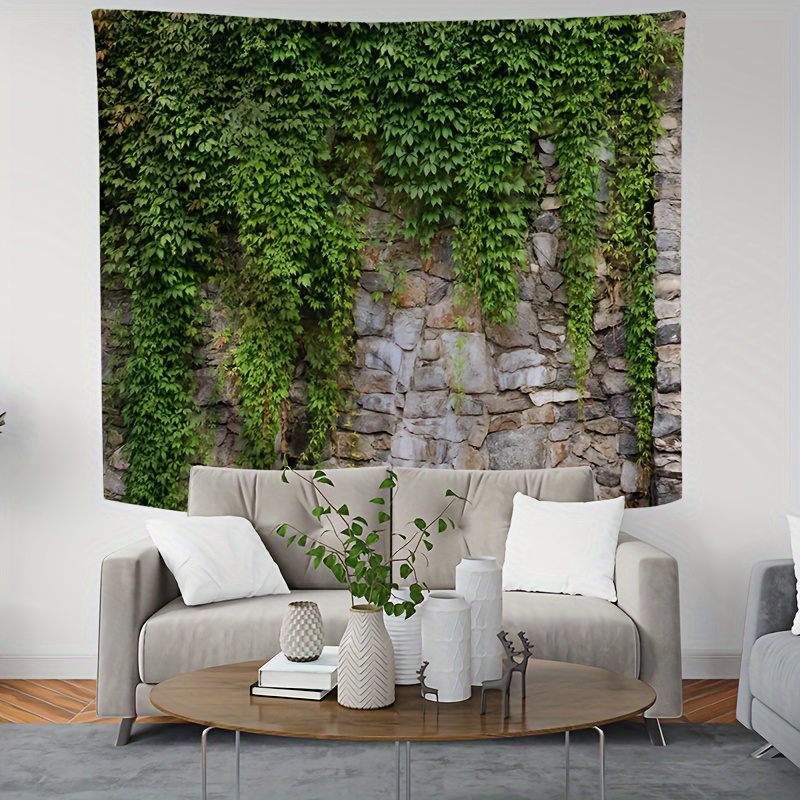 

1pc Green Plant Pattern Tapestry, Wall Hanging Polyester Tapestry, For Bedroom Office Living Room Home Decor, With Free Accessories