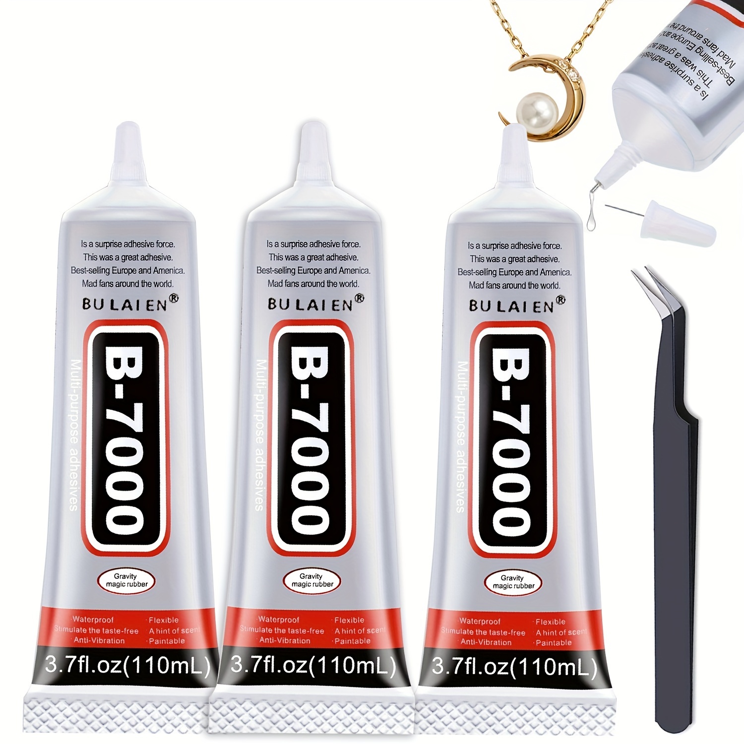 

3pcs 110ml B7000 Rhinestones Glue For Crafts, Clear B-7000 Glue Transparent Industrial Adhesive For Fabric Phone Repair Jewelery Making Crystal Gem Tac Art Stone Wood Glass