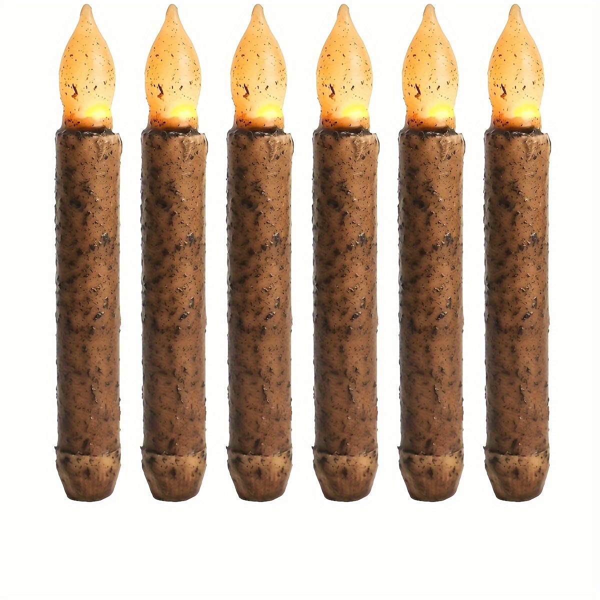 TEMU 6pcs/12pcs Primitive Timer Battery Candles, Battery Not Includeds, 6.5 Inch Taper Candles Led, For Halloween Table Decor, Rustic Decoration