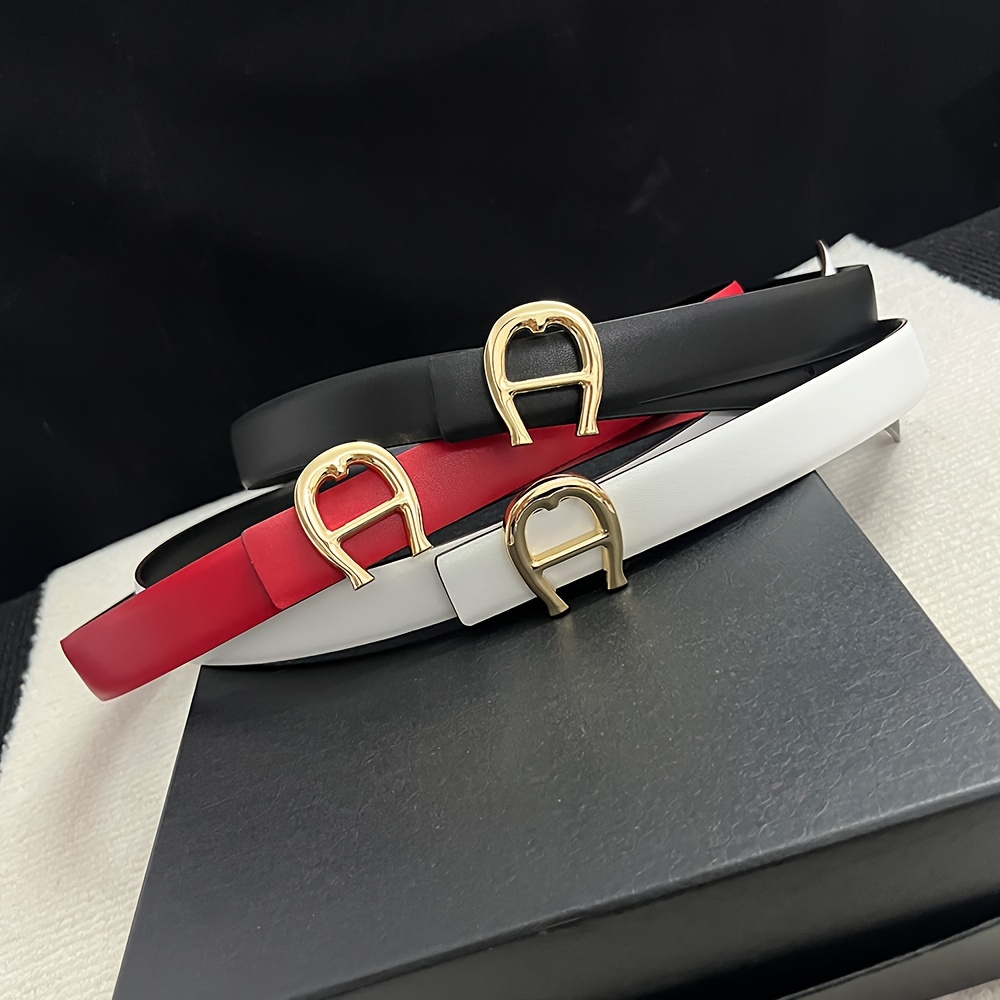 

Fashionable Reversible Leather Belt With Golden-tone Letter Buckle - 2.5cm Wide, Microfiber Leather, High-quality, Free Size, 105cm Length