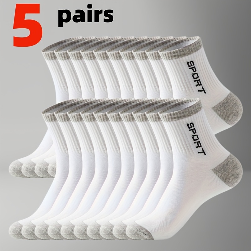 TEMU Calcetines deportivos casuales de media caña con elástico y letras en 5 colores, 5 pares, para hombre, transpirables, que absorben la humedad y