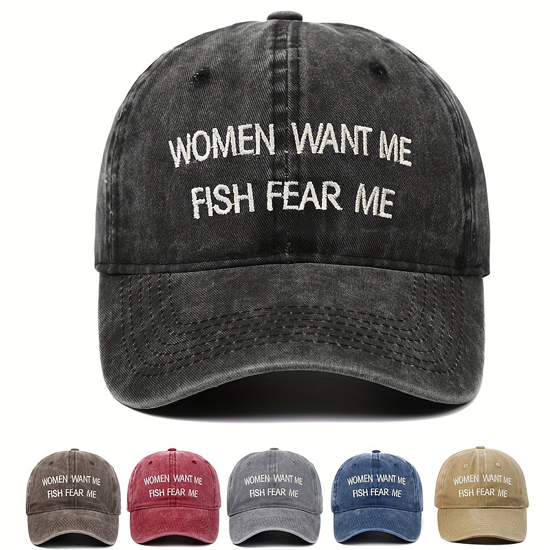 Women Want Fish Fear Baseball Black Print Washed Sun Hat - Temu