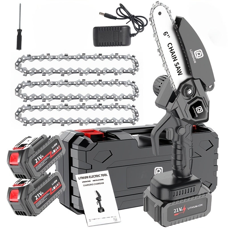 6 inch mini chainsaw adjustable chain safety lock   with rechargeable battery chain and storage box suitable for quick pruning of tree branches in   mens pruning gift   removal