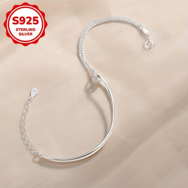 Light 925 Sterling Silver Adjustable Semi Chain Bracelet