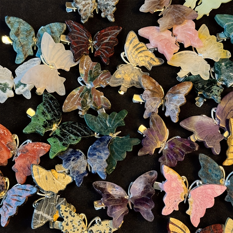 Natural Rock Crystal Butterfly Hair Clips for Girls Unique Gift
