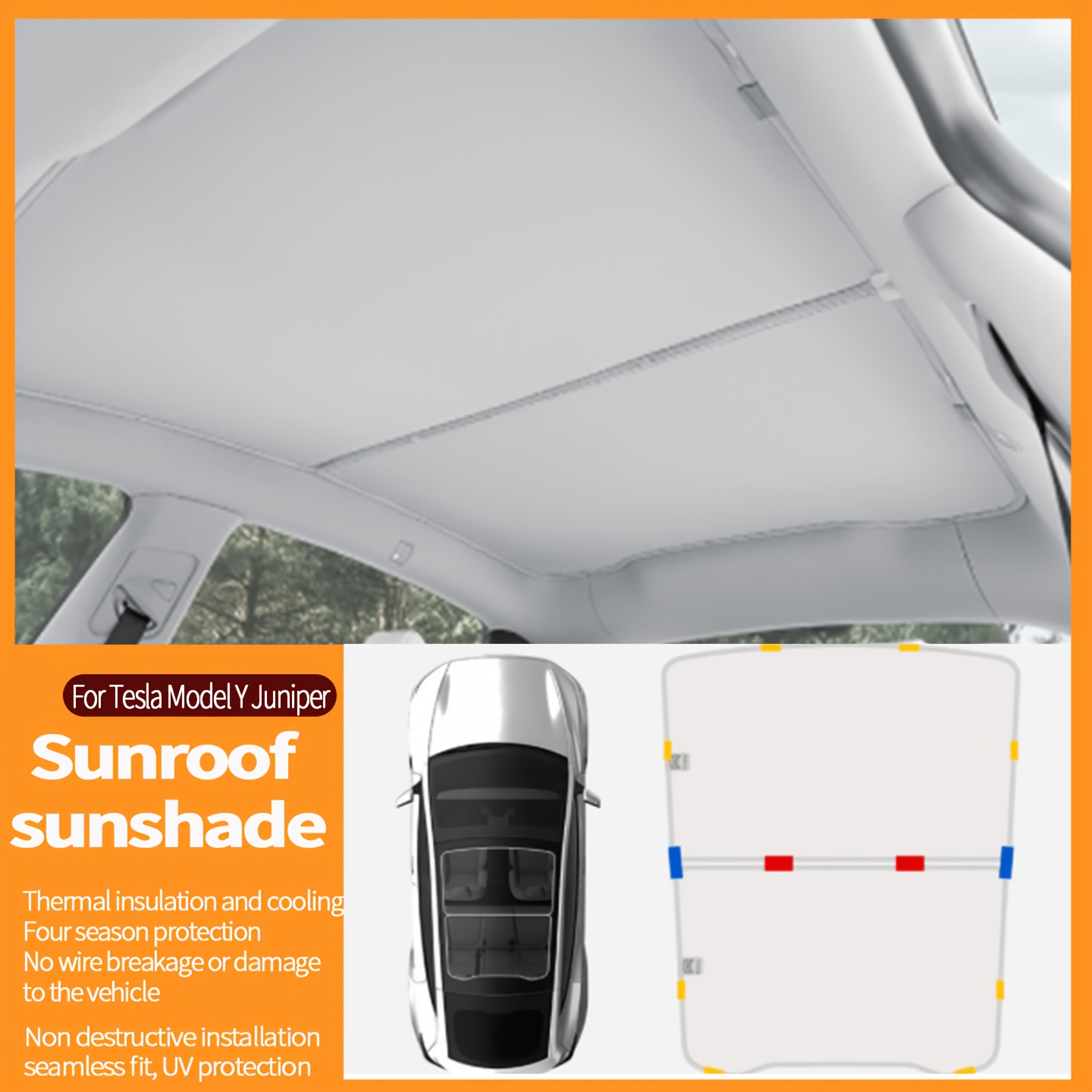 TEMU For Original Color Crystal Sunshade, Sunroof Sunshade And Insulation Cover, Reflective Layer, To Stuffy Car Interior, Enjoy