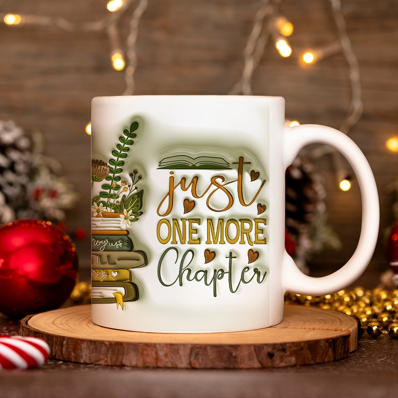 

1pc 11oz Ceramic Mug Printed Book Pattern And Just 1 More Chapter Portable Wide Mouth Coffee Mug Suitable Gift For Reading Lovers Teacher For Cafes