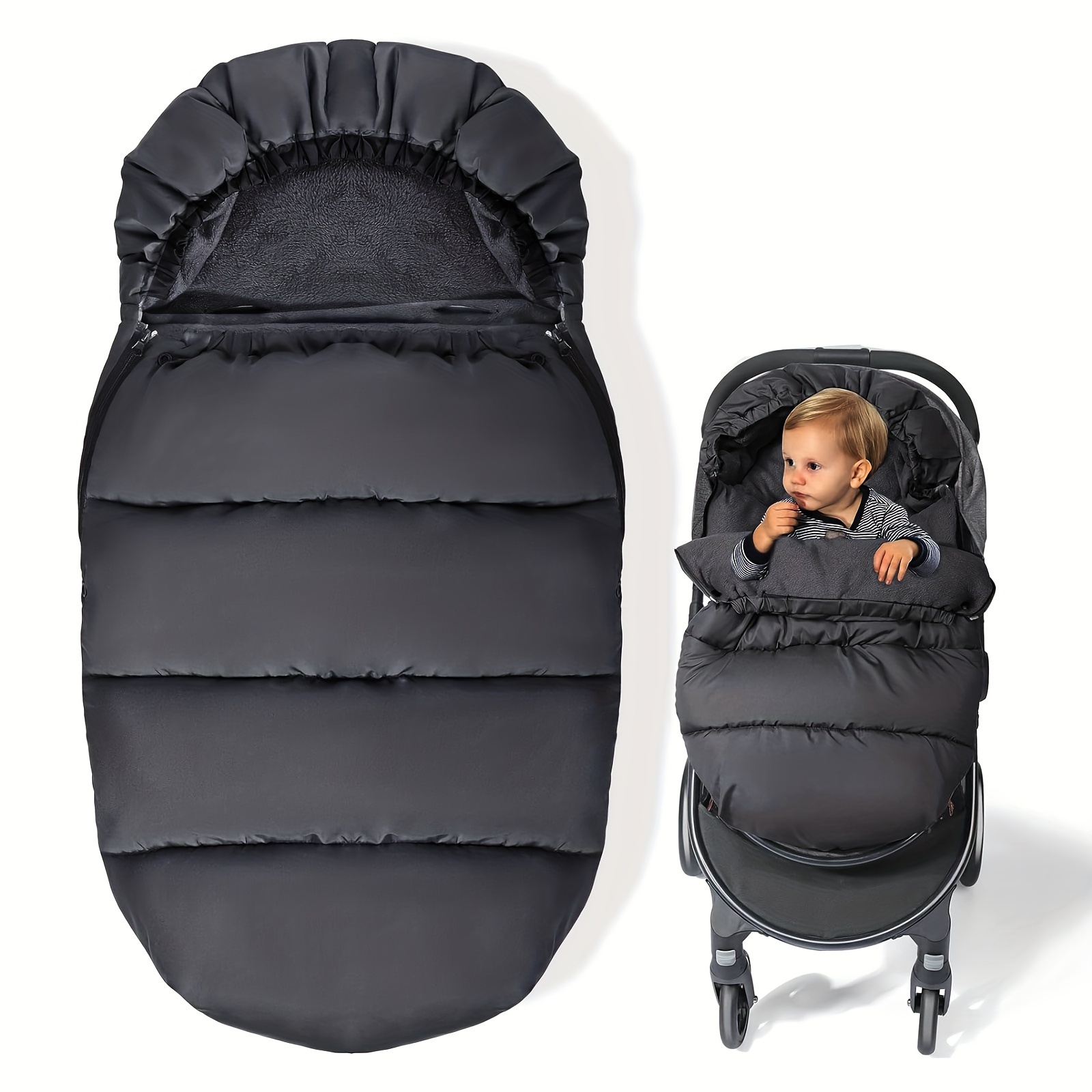 

Couvre-Pieds de Poussette Étanche pour Jeunes en Hiver avec Bandes de Sécurité Réfléchissantes, Capuche à Cordon & Fermeture Éclair Multiple - Inclut un Sac de Rangement