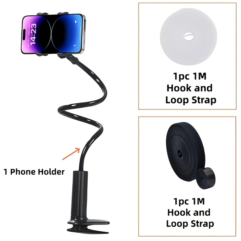 TEMU 360-degree Adjustable Gooseneck Phone Stand, Made Of Carbon Steel, Measuring Approximately 23.62 Inches. It Features A Design, Suitable For Use