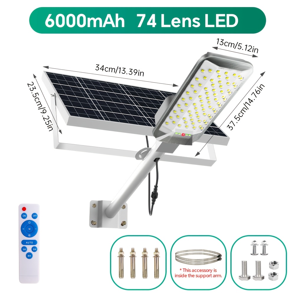 TEMU 1pc Ultra-wide Angle Solar Outdoor Light | Powerful Led Solar Street Light, High Brightness 6500k Searchlight, Suitable For Gardens, Courtyards,